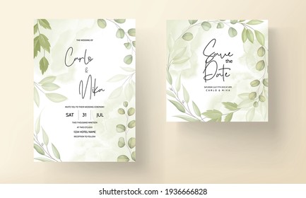 Beautiful wedding invitation card with leaf decoration