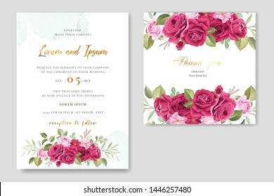 beautiful wedding invitation card with maroon and pink roses template