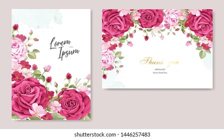 beautiful wedding invitation card with maroon and pink roses template