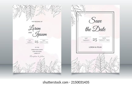 Beautiful wedding invitation card with monoline design