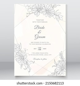 Beautiful wedding invitation card with monoline design