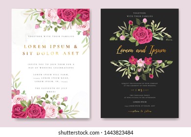 beautiful wedding invitation card with pink roses template
