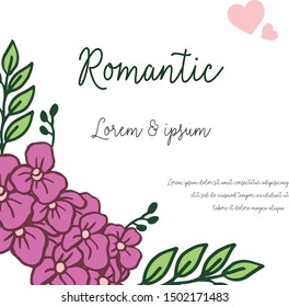 Beautiful wedding and invitation card romantic, with purple flower frame. Vector