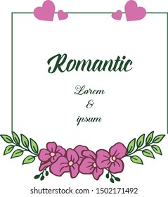 Beautiful wedding and invitation card romantic, with purple flower frame. Vector