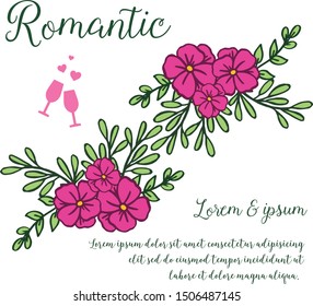 Beautiful wedding and invitation card romantic, with pink wreath frame. Vector