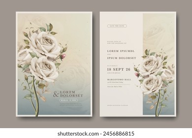 Beautiful wedding invitation card with rose flower bouquet