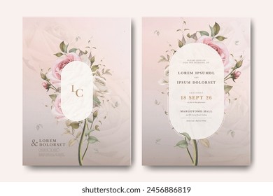 Beautiful wedding invitation card with rose flower bouquet