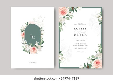 beautiful wedding invitation card with rose flowers design	