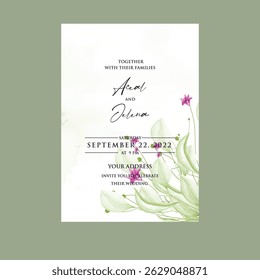 Beautiful wedding invitation card rose template. Watercolor card with gold frame texture, geometric, colourful floral, leaves. Elegant botanical Floral vector with cherry blossom wedding background.