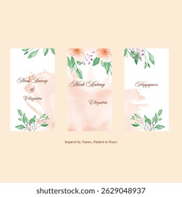 Beautiful wedding invitation card rose template. Watercolor card with gold frame texture, geometric, colourful floral, leaves. Elegant botanical Floral vector with cherry blossom wedding background.