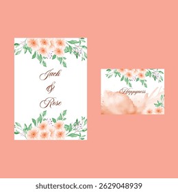 Beautiful wedding invitation card rose template. Watercolor card with gold frame texture, geometric, colourful floral, leaves. Elegant botanical Floral vector with cherry blossom wedding background.