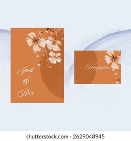 Beautiful wedding invitation card rose template. Watercolor card with gold frame texture, geometric, colourful floral, leaves. Elegant botanical Floral vector with cherry blossom wedding background.