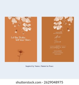 Beautiful wedding invitation card rose template. Watercolor card with gold frame texture, geometric, colourful floral, leaves. Elegant botanical Floral vector with cherry blossom wedding background.