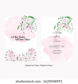 Beautiful wedding invitation card rose template. Watercolor card with gold frame texture, geometric, colourful floral, leaves. Elegant botanical Floral vector with cherry blossom wedding background.