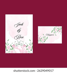 Beautiful wedding invitation card rose template. Watercolor card with gold frame texture, geometric, colourful floral, leaves. Elegant botanical Floral vector with cherry blossom wedding background.
