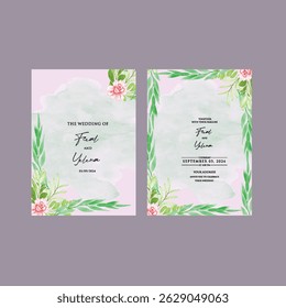 Beautiful wedding invitation card rose template. Watercolor card with gold frame texture, geometric, colourful floral, leaves. Elegant botanical Floral vector with cherry blossom wedding background.