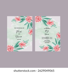 Beautiful wedding invitation card rose template. Watercolor card with gold frame texture, geometric, colourful floral, leaves. Elegant botanical Floral vector with cherry blossom wedding background.