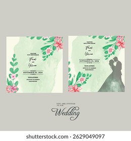 Beautiful wedding invitation card rose template. Watercolor card with gold frame texture, geometric, colourful floral, leaves. Elegant botanical Floral vector with cherry blossom wedding background.