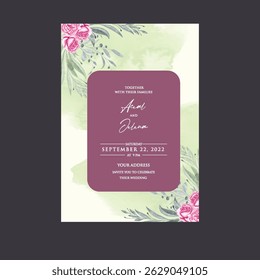 Beautiful wedding invitation card rose template. Watercolor card with gold frame texture, geometric, colourful floral, leaves. Elegant botanical Floral vector with cherry blossom wedding background.