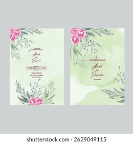 Beautiful wedding invitation card rose template. Watercolor card with gold frame texture, geometric, colourful floral, leaves. Elegant botanical Floral vector with cherry blossom wedding background.