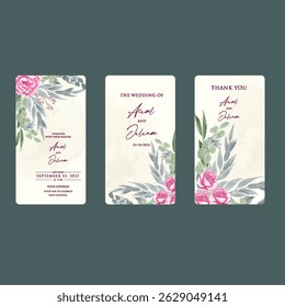 Beautiful wedding invitation card rose template. Watercolor card with gold frame texture, geometric, colourful floral, leaves. Elegant botanical Floral vector with cherry blossom wedding background.