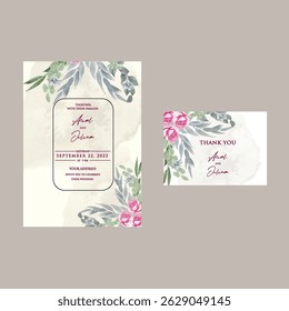 Beautiful wedding invitation card rose template. Watercolor card with gold frame texture, geometric, colourful floral, leaves. Elegant botanical Floral vector with cherry blossom wedding background.
