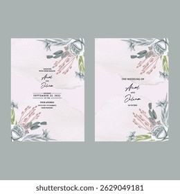 Beautiful wedding invitation card rose template. Watercolor card with gold frame texture, geometric, colourful floral, leaves. Elegant botanical Floral vector with cherry blossom wedding background.