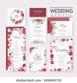 beautiful wedding invitation card set with elegant roses background 