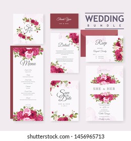 beautiful wedding invitation card set with elegant roses background 