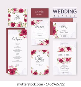 beautiful wedding invitation card set with elegant roses background 