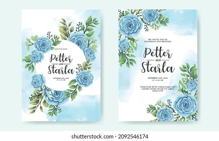 Beautiful wedding invitation card set with blue roses  