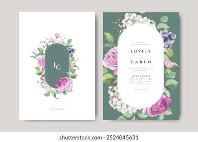 beautiful wedding invitation card set with roses flower watercolor