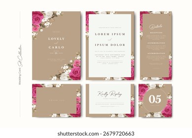 schöne Hochzeit Einladung Kartensatz Sammlung mit Rosen Blumendekoration