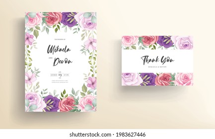 Beautiful wedding invitation card with soft floral ornaments