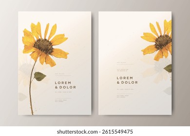 beautiful wedding invitation card with sunflower watercolor