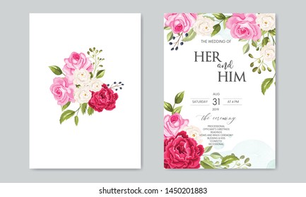 beautiful wedding invitation card  template with floral leaves