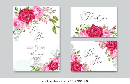 beautiful wedding invitation card  template with floral leaves