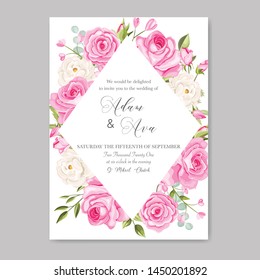 beautiful wedding invitation card  template with floral leaves