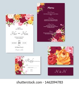 beautiful wedding invitation card  template with floral leaves