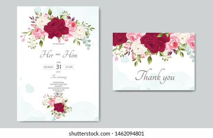 beautiful wedding invitation card  template with floral leaves