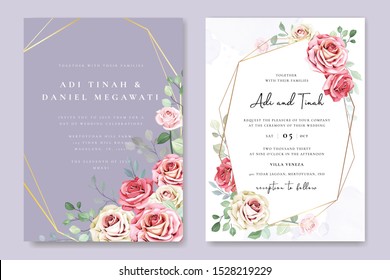 beautiful wedding invitation card template with floral and leaves