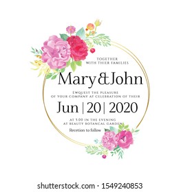 beautiful wedding invitation card template with floral leaves