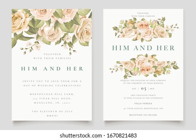 Beautiful wedding invitation card template with floral and leaves