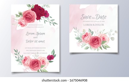 Beautiful wedding invitation card template set with floral frame