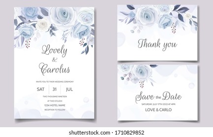 Beautiful wedding invitation card template set with floral frame