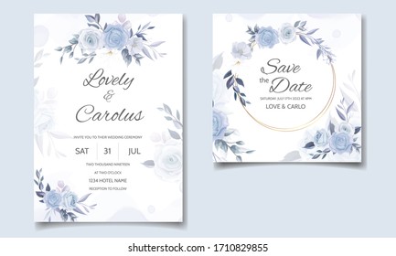 Beautiful wedding invitation card template set with floral frame