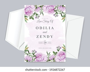 Beautiful wedding invitation card template with floral hand drawn