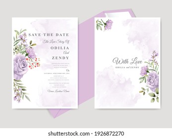 Beautiful wedding invitation card template with floral hand drawn