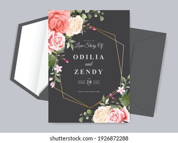 Beautiful wedding invitation card template with floral hand drawn