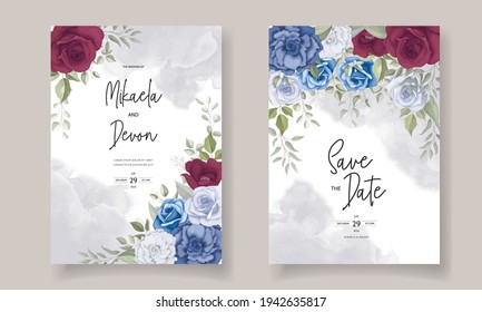 Beautiful wedding invitation card template design with floral decorations